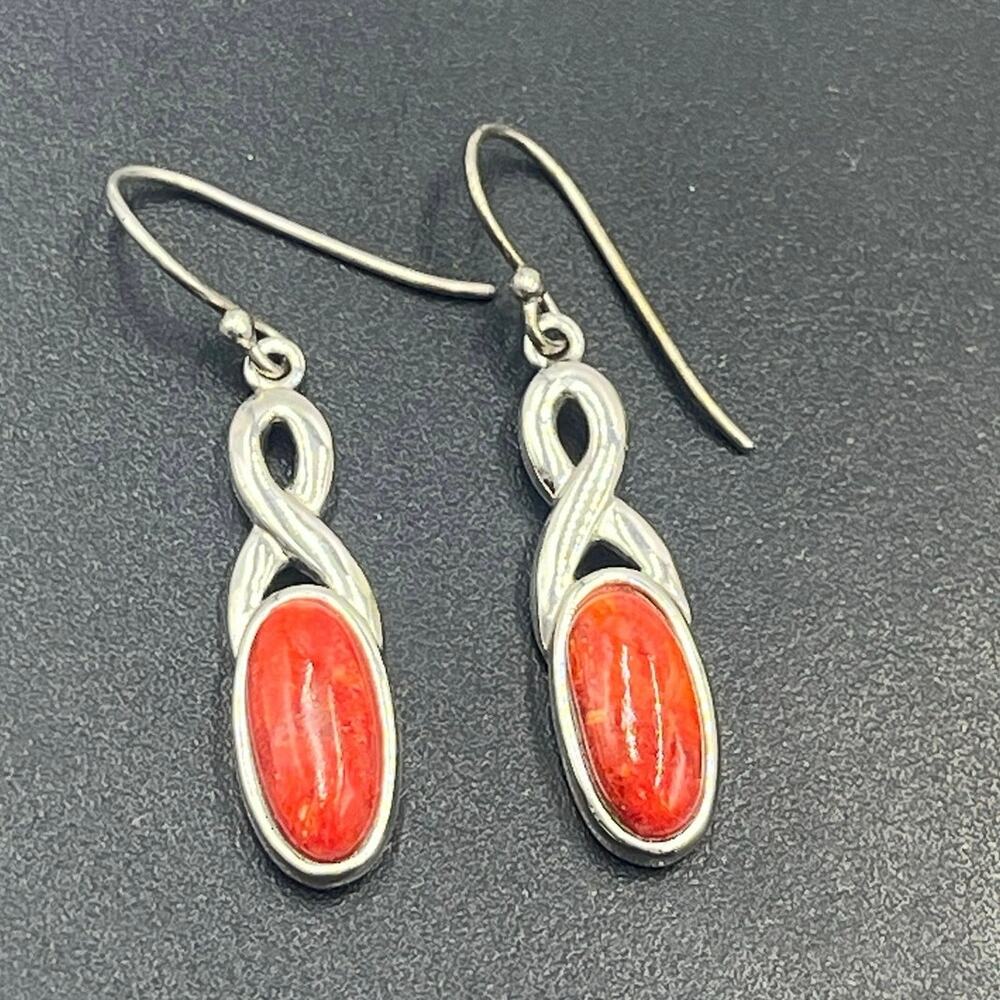 BBJ 925 Sterling Silver Stamped
Sponge Coral Southwestern Dangle
Earrings
